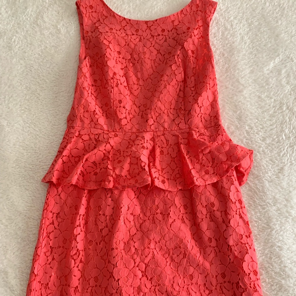 Pink lace floral peplum dress
